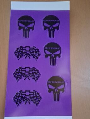 Chevrolet Skull & Flag Sticker Sheet - Black on Purple